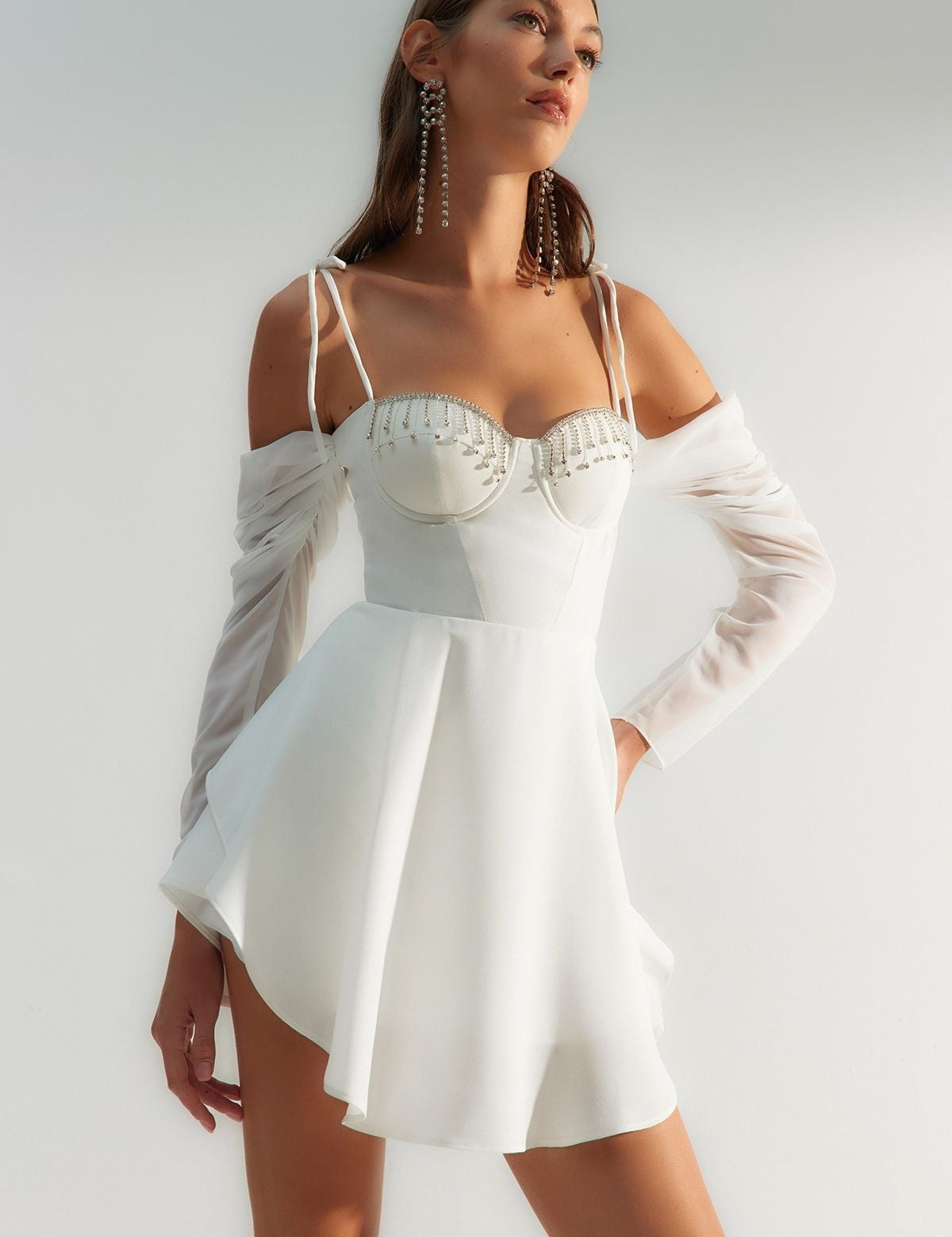 White Off-Shoulder Fit-and-Flare Mini Dress